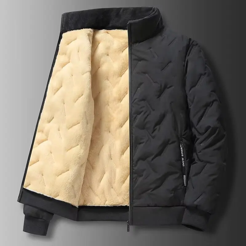 Men's Lamb Fleece Jacket Thickened Warm Cotton Coat Windproof Stand Collar Parka Loose Fit Plus Size Cold Weather Outerwear
