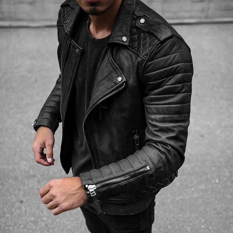 Spring and Autumn Hot Selling European and American Fashion Collar Top Men's Slim Fit Motorcycle Leather Jacket Men's Coat