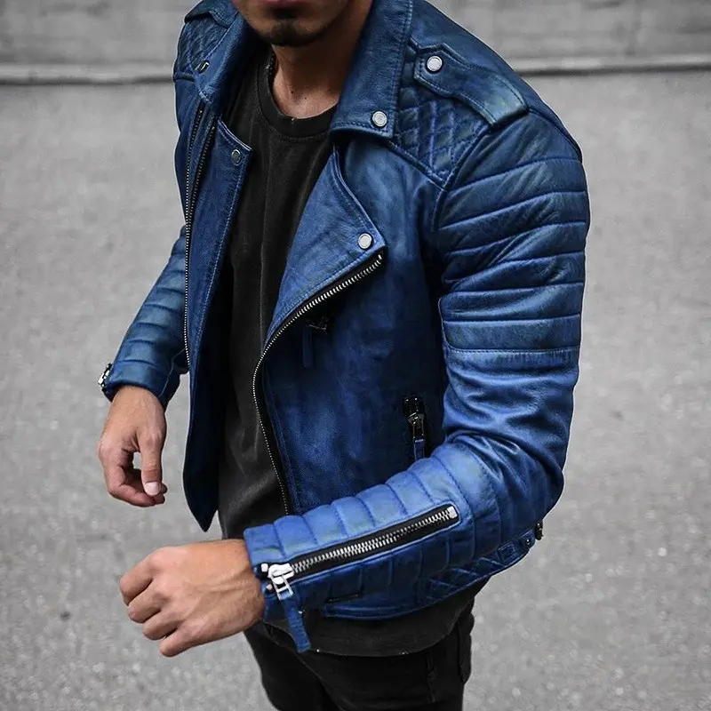Spring and Autumn Hot Selling European and American Fashion Collar Top Men's Slim Fit Motorcycle Leather Jacket Men's Coat