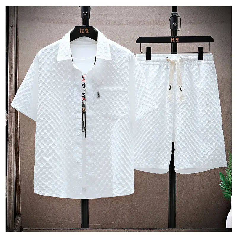 2025 New Men's Casual Short Sleeve Set Summer Lightweight Sportswear Retro Fashion Two Piece Suit Street Fashion