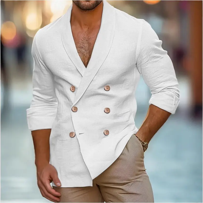 New European and American Men's Plus Size Solid Color Shirt Suit Summer Shirt Beach Shirt Solid Color Formal Party Evening Coat
