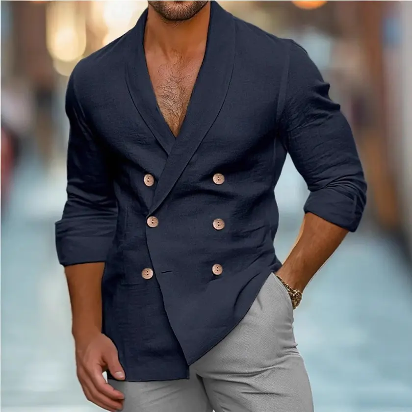 New European and American Men's Plus Size Solid Color Shirt Suit Summer Shirt Beach Shirt Solid Color Formal Party Evening Coat