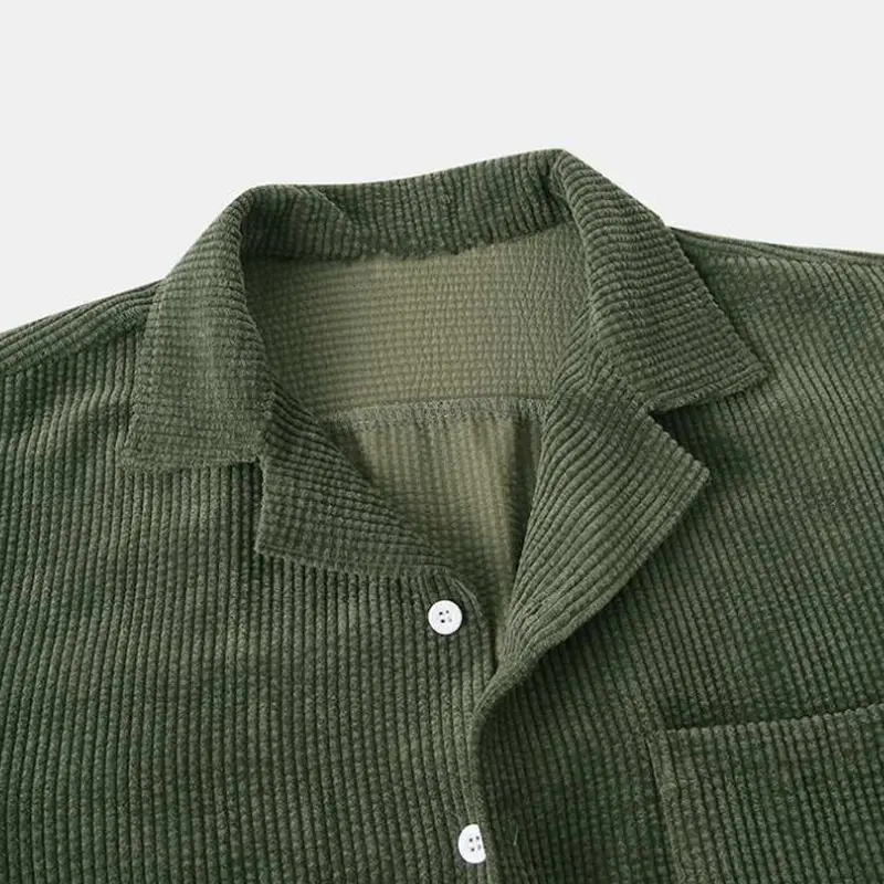 2025 New Men's Summer Corduroy Shirt and Shorts Set Solid Color Casual Wear Summer Street Wear Two-piece Suit