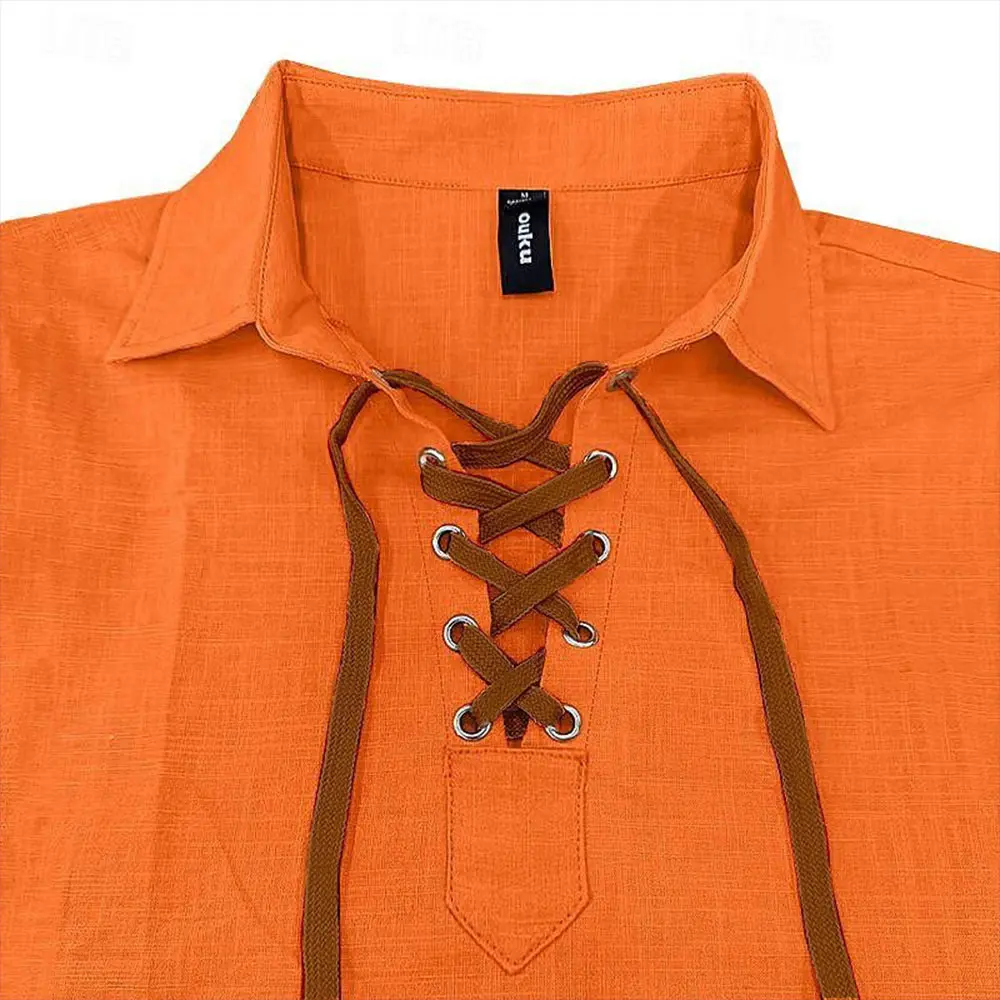 European and American Men's New Lapel Loose Shirt Men's Shirt Linen Shirt Viking Style Pirate Shirt Summer Beach Shirt