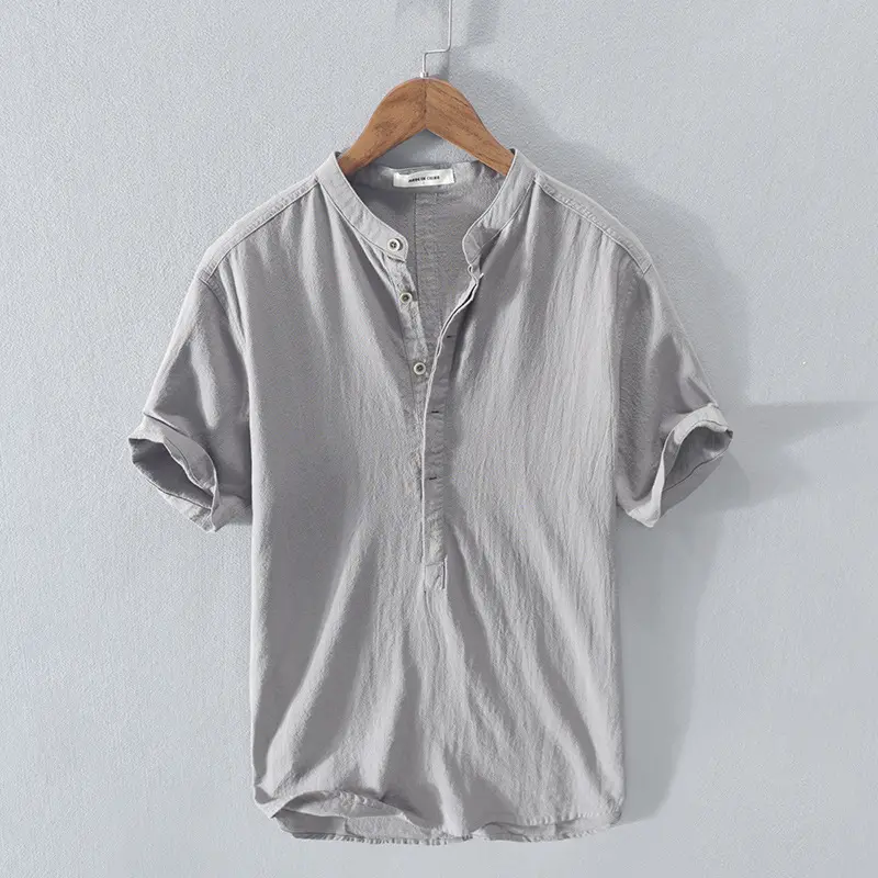 Cotton and Linen Pullover Youth Breathable Versatile Summer New Men's Shirt European and American Simple Casual Loose Shirt