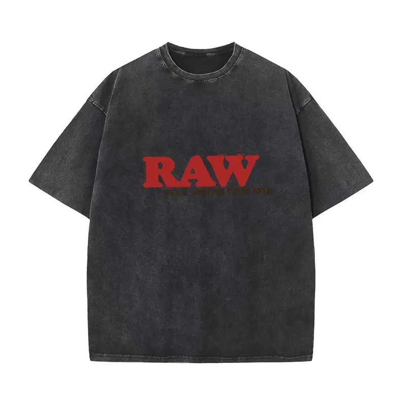 Summer New Men's T Shirts Oversized Loose Clothes Retro Short Sleeves Fashion American Raw Letters Print Crew Neck T Shirts
