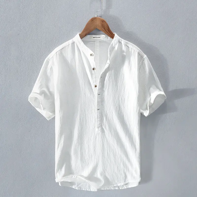 Cotton and Linen Pullover Youth Breathable Versatile Summer New Men's Shirt European and American Simple Casual Loose Shirt