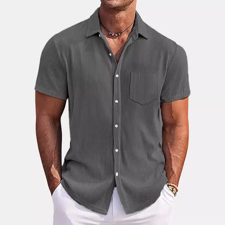 Breathable Linen Blend Business Casual Shirt Men's Vertical Striped Short Sleeved Shirt Summer Loose Fit Men's Top Hot Selling