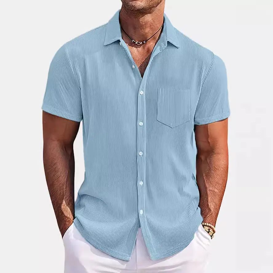 Breathable Linen Blend Business Casual Shirt Men's Vertical Striped Short Sleeved Shirt Summer Loose Fit Men's Top Hot Selling