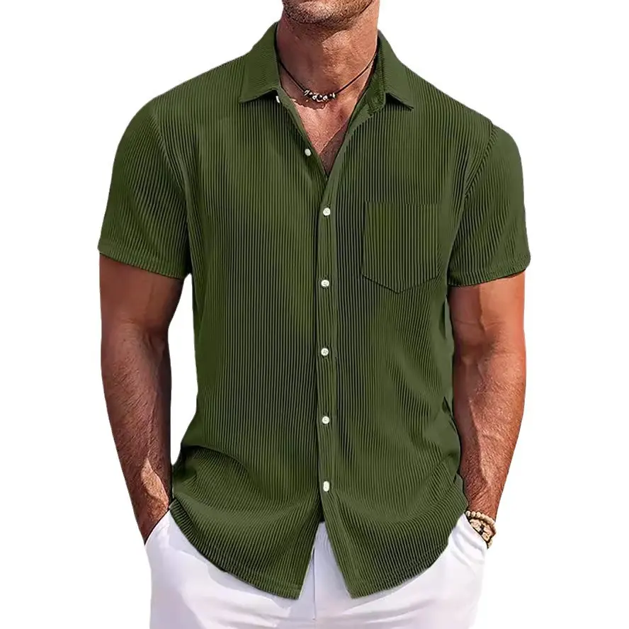 Breathable Linen Blend Business Casual Shirt Men's Vertical Striped Short Sleeved Shirt Summer Loose Fit Men's Top Hot Selling