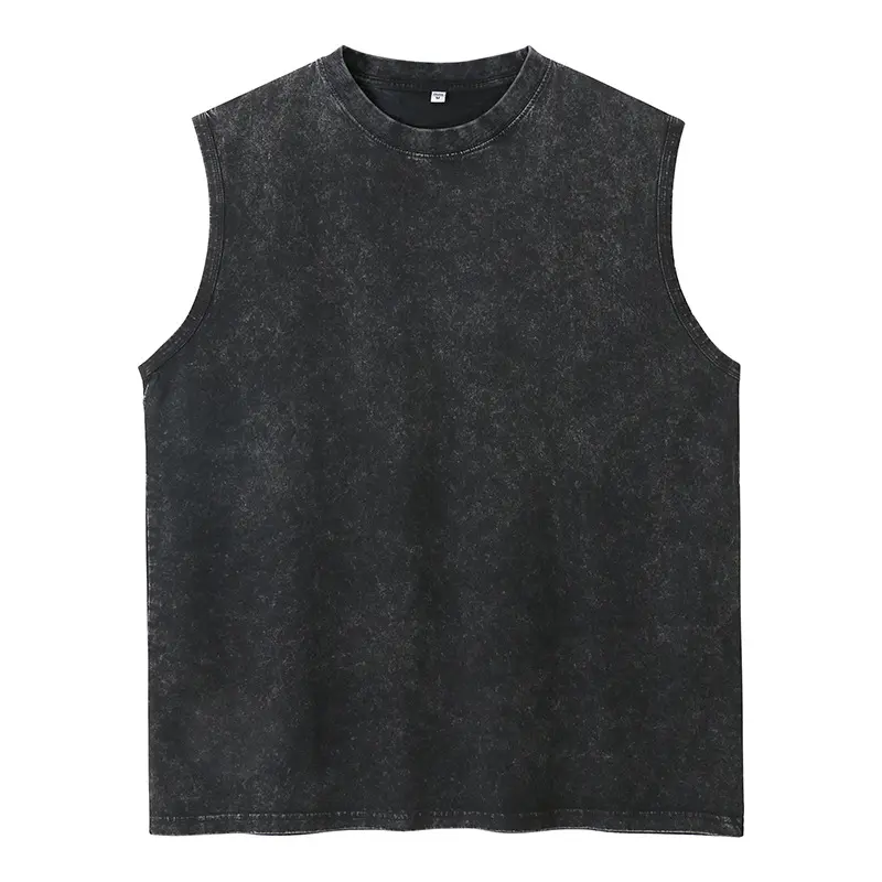 American Retro Washed Cotton Heavyweight Vest Men's Street Drop Shoulder Sleeveless T-shirt Vintage Loose Breathable T-shirt