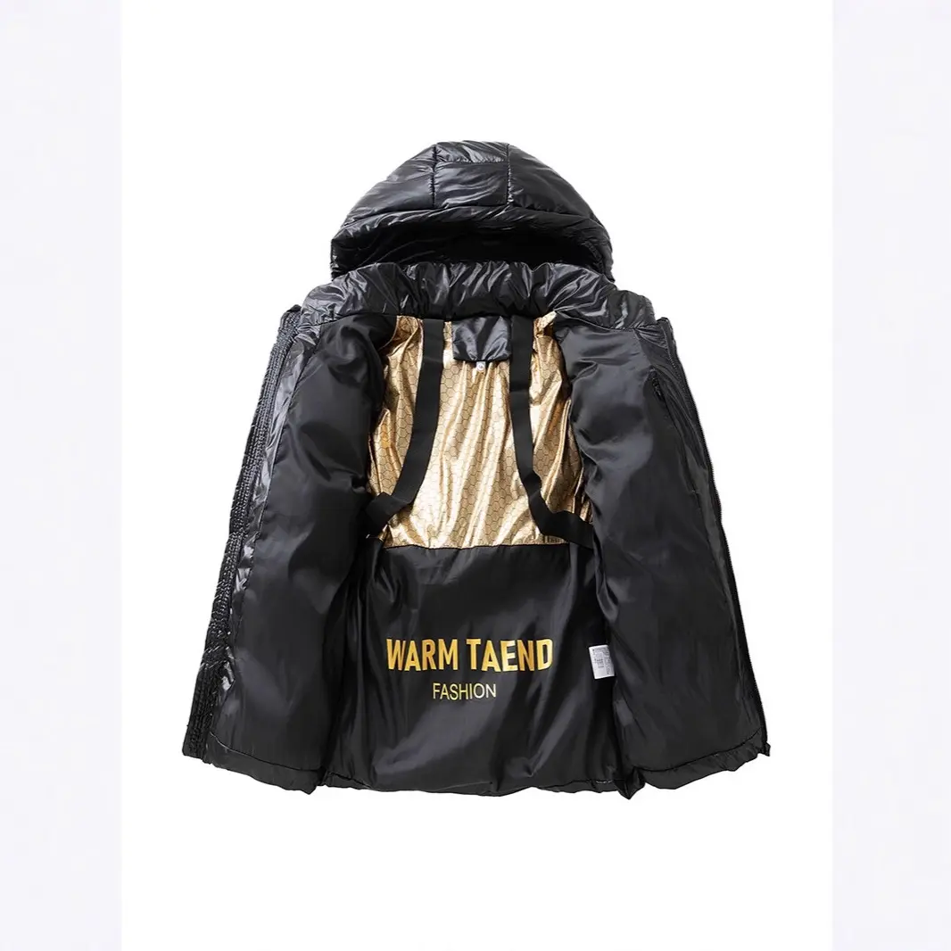 New Men's Winter Thickened Cotton Jacket Black Gold Hooded Puffer Coat Warm Outdoor Parka Windproof Streetwear Fashion