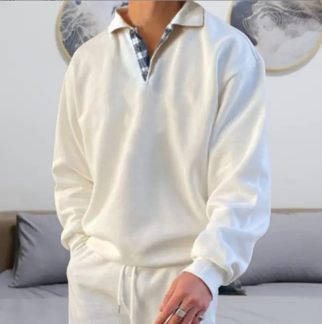 2025 Autumn New Men's V-neck Lapel Long Sleeved Sweatshirt Loose Casual Sports Plus Size Breathable Men's Top