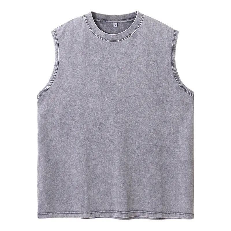 American Retro Washed Cotton Heavyweight Vest Men's Street Drop Shoulder Sleeveless T-shirt Vintage Loose Breathable T-shirt
