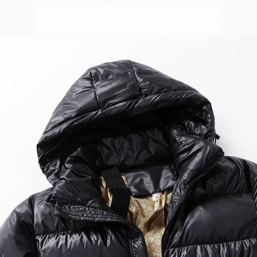 New Men's Winter Thickened Cotton Jacket Black Gold Hooded Puffer Coat Warm Outdoor Parka Windproof Streetwear Fashion