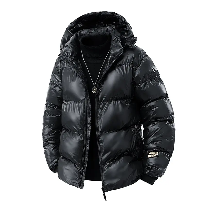 New Men's Winter Thickened Cotton Jacket Black Gold Hooded Puffer Coat Warm Outdoor Parka Windproof Streetwear Fashion