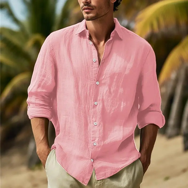 European and American Men's New Fashionable Solid Color Top Men's Four Seasons Wear Daily Casual Collar Long Sleeve Men's Shirt