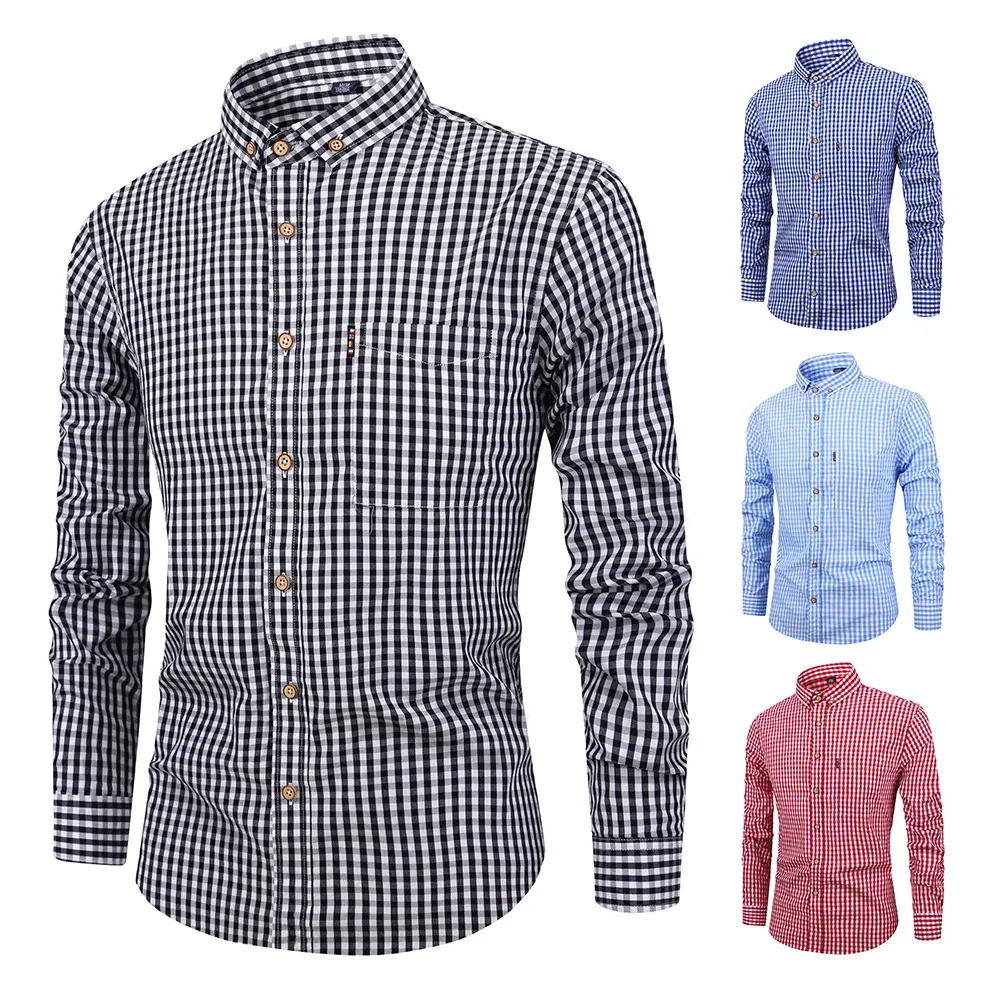2025 New Men's Cotton Plaid Long Sleeve Shirt Classic Plaid Casual Shirt Breathable and Comfortable Business Casual