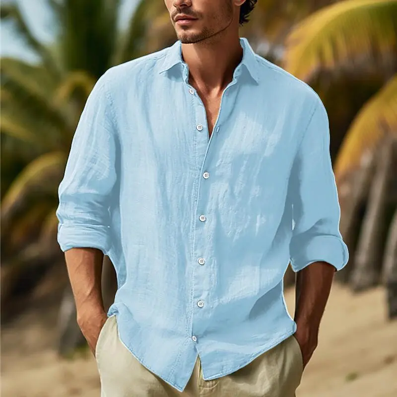 European and American Men's New Fashionable Solid Color Top Men's Four Seasons Wear Daily Casual Collar Long Sleeve Men's Shirt