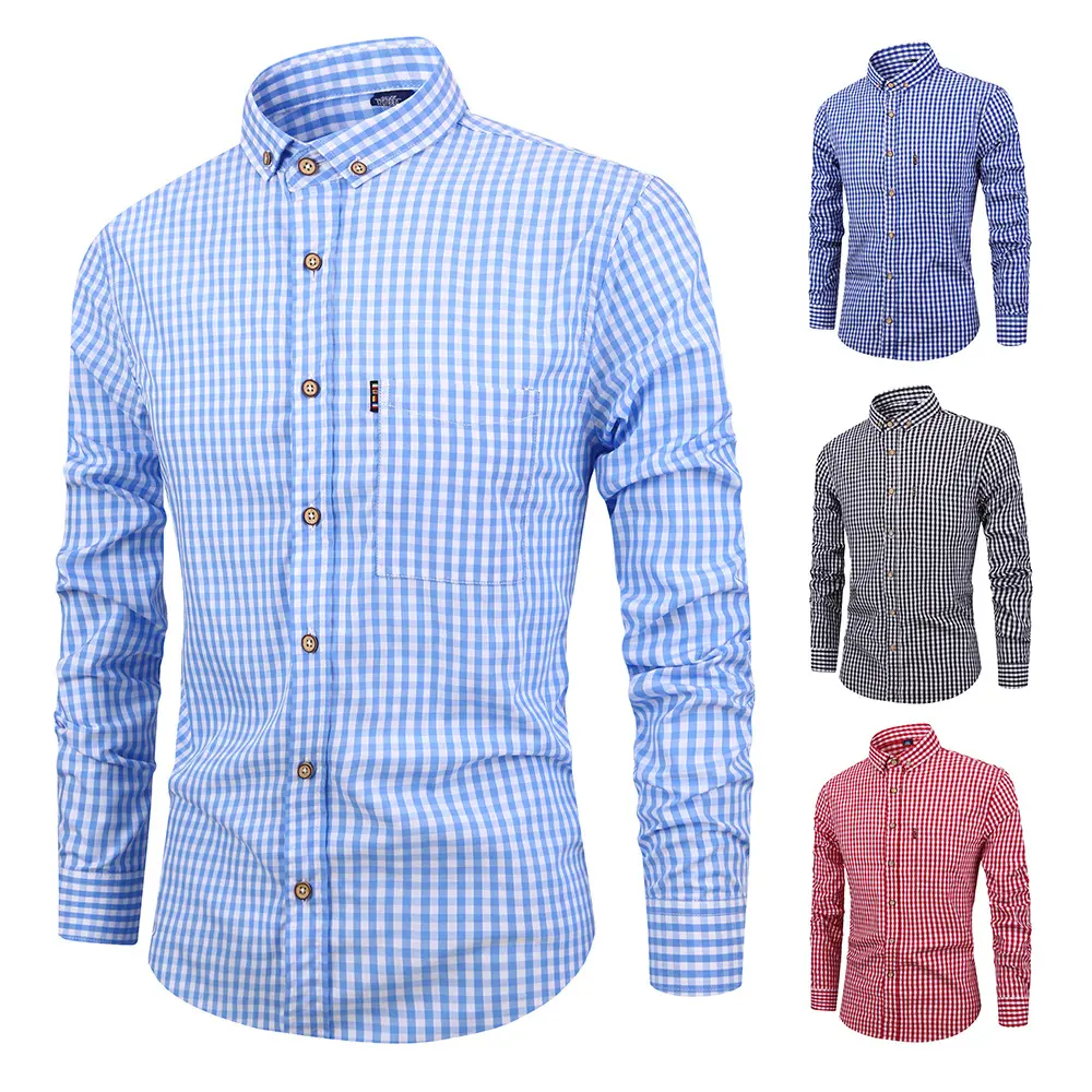 2025 New Men's Cotton Plaid Long Sleeve Shirt Classic Plaid Casual Shirt Breathable and Comfortable Business Casual