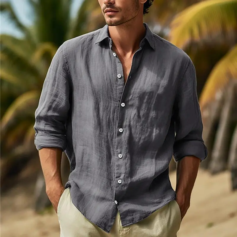 European and American Men's New Fashionable Solid Color Top Men's Four Seasons Wear Daily Casual Collar Long Sleeve Men's Shirt