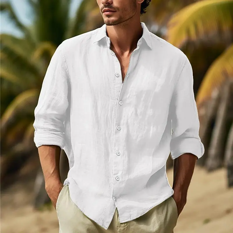 European and American Men's New Fashionable Solid Color Top Men's Four Seasons Wear Daily Casual Collar Long Sleeve Men's Shirt