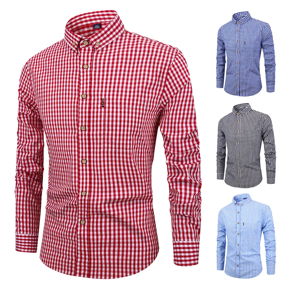 2025 New Men's Cotton Plaid Long Sleeve Shirt Classic Plaid Casual Shirt Breathable and Comfortable Business Casual