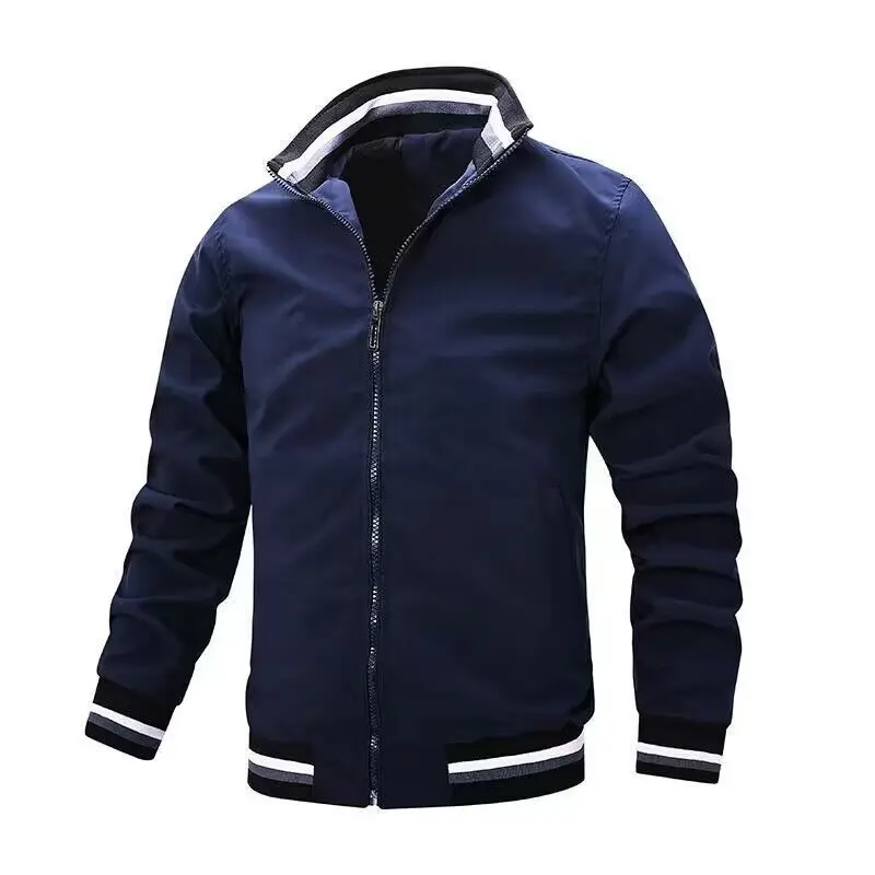 Spring and Autumn New Men's White Baseball Jacket Men's Slimming Casual Jacket Fitted Zipper Design Casual Thin Jacket