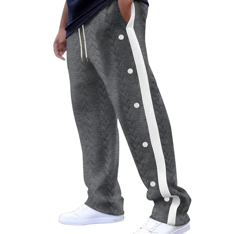 2024Spring and Autumn New Men's Trousers Texture Jacquard Single-Breasted Side Stripe Loose plus Size Casual Pants Sweatpants