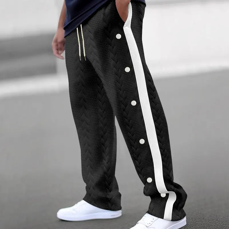 2024Spring and Autumn New Men's Trousers Texture Jacquard Single-Breasted Side Stripe Loose plus Size Casual Pants Sweatpants