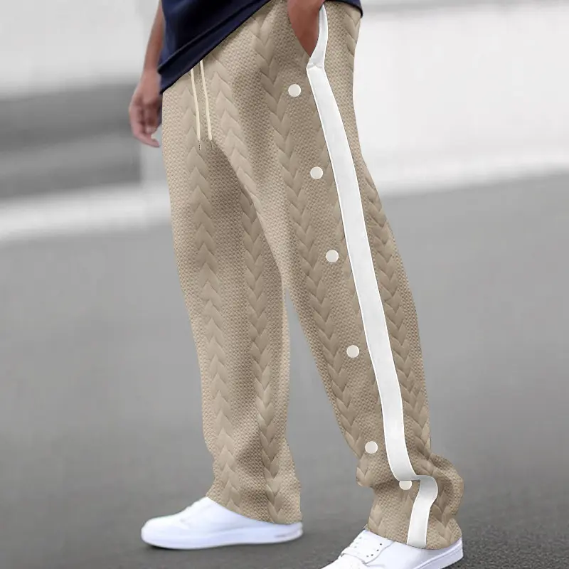 2024Spring and Autumn New Men's Trousers Texture Jacquard Single-Breasted Side Stripe Loose plus Size Casual Pants Sweatpants