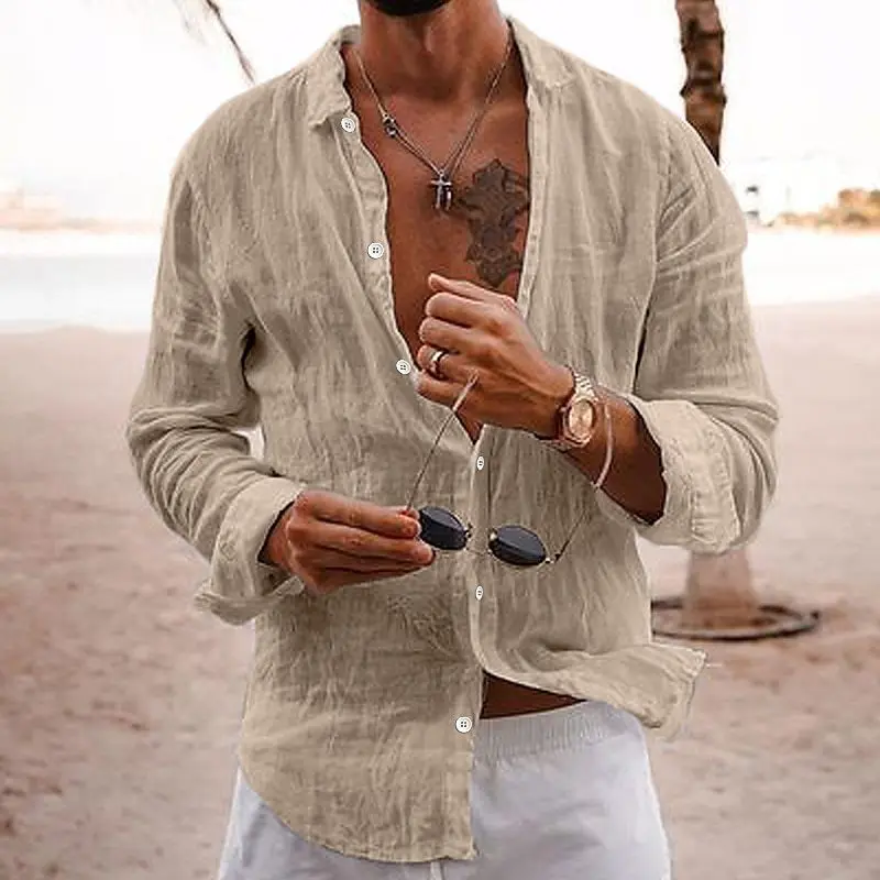 Spring and Autumn Men's Casual Shirt New Solid Color Loose Single Breasted Lapel Business Long Sleeved Coats