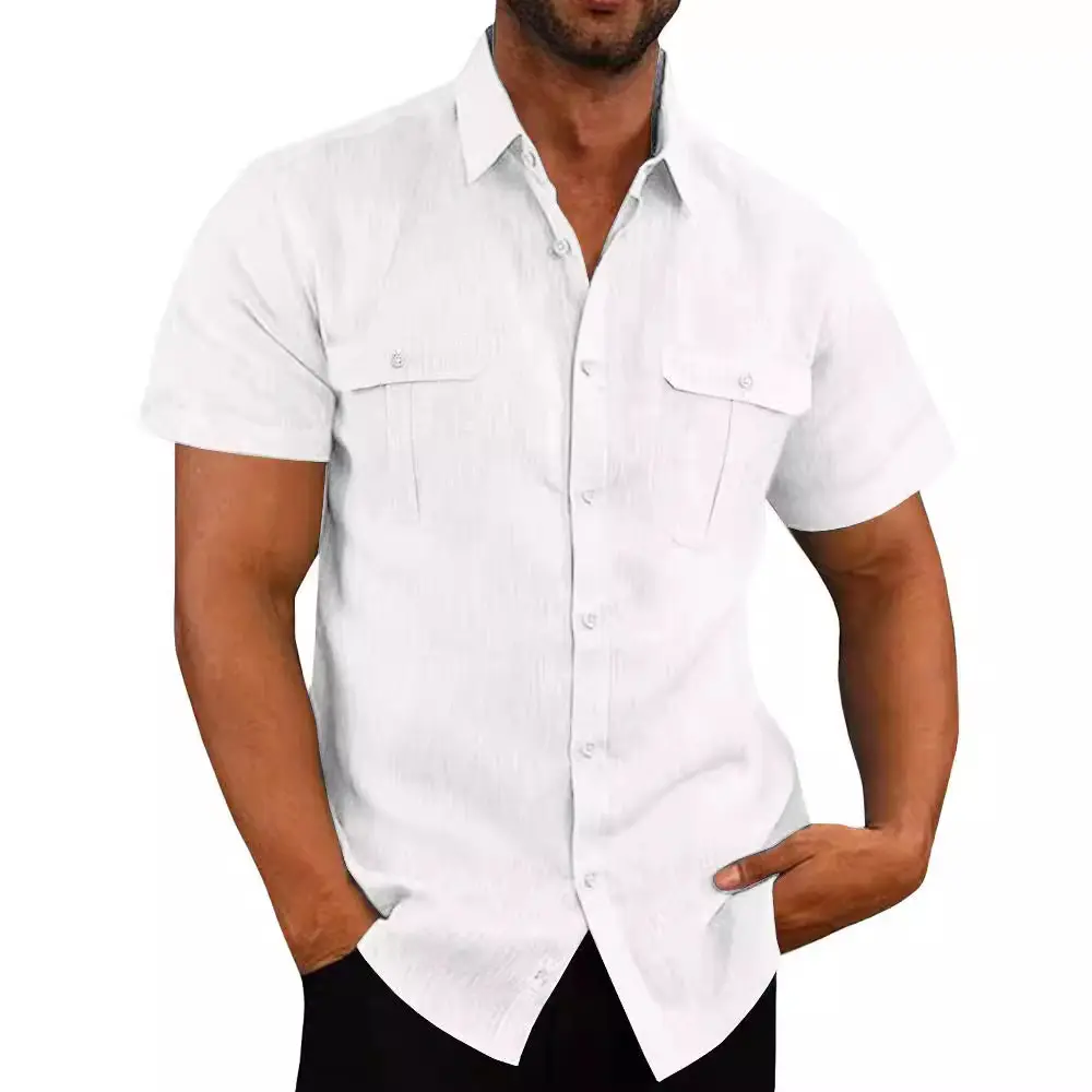 Shirts for Men Handmade Shirt Man Double Pocket Shirt Short Sleeve Men Shirt Linen Shirts for Men Men Cotton Shirt Short Sleeve