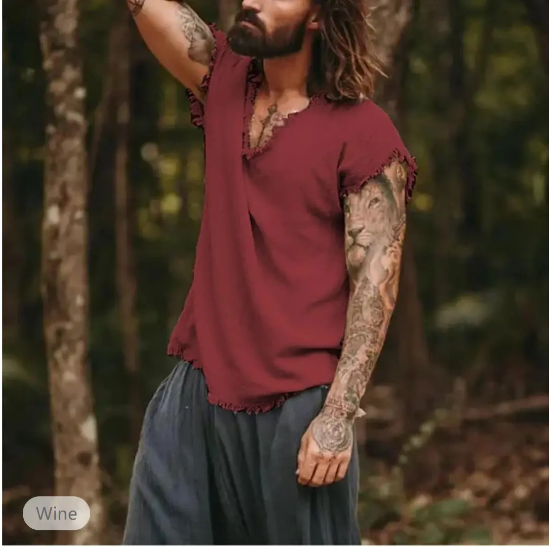Summer New Men's Retro Cotton Loose Vest Shirt with Three-dimensional Cut, Breathable and Casual Sleeveless Top