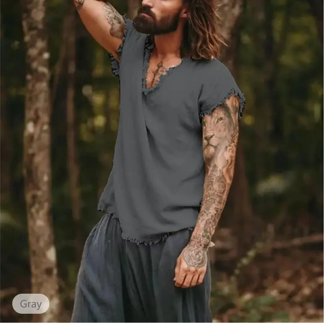 Summer New Men's Retro Cotton Loose Vest Shirt with Three-dimensional Cut, Breathable and Casual Sleeveless Top