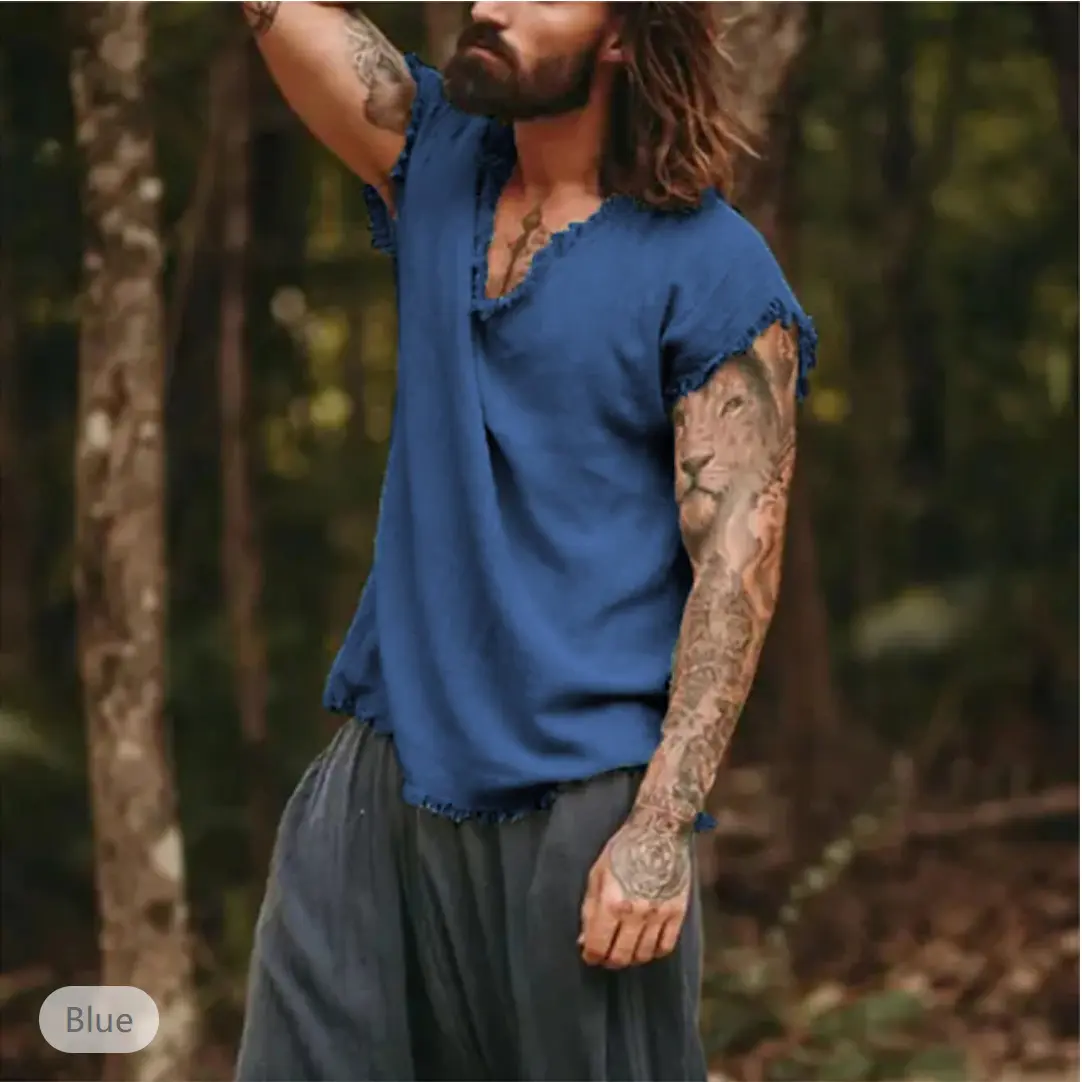 Summer New Men's Retro Cotton Loose Vest Shirt with Three-dimensional Cut, Breathable and Casual Sleeveless Top