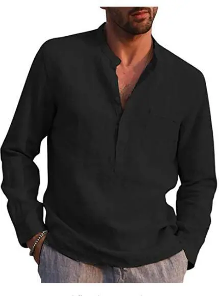 2025 Summer Hot Selling Men's Linen V-neck Long Sleeved Shirt Breathable Casual Beachwear, Business Casual Men's Clothing
