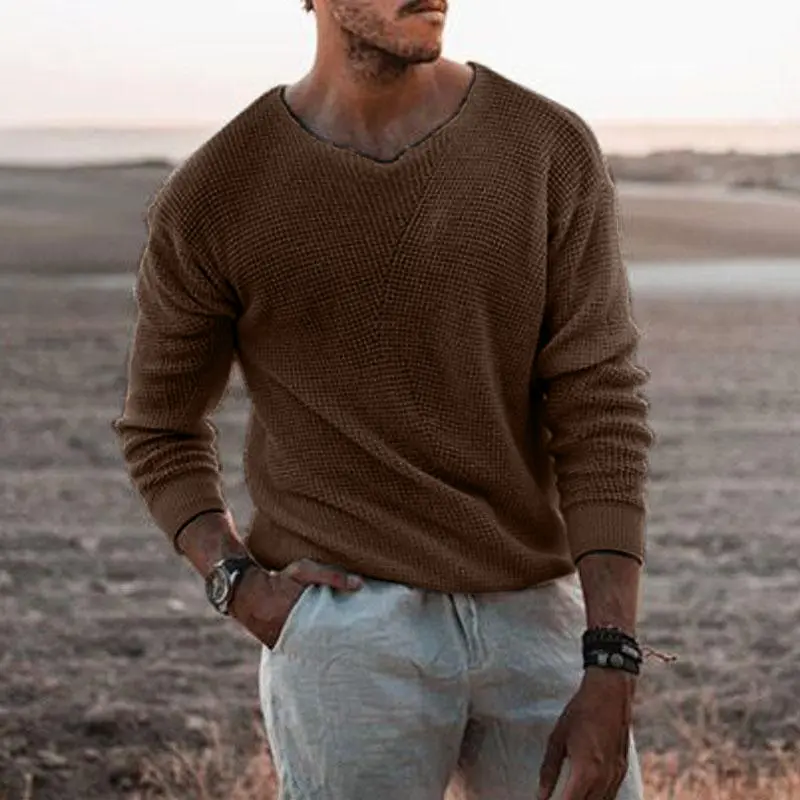 European and American Fashion Men's Knitted Sweater Casual Loose Sweater V-neck Long Sleeved Pullover Sweater Plus Size Jacket