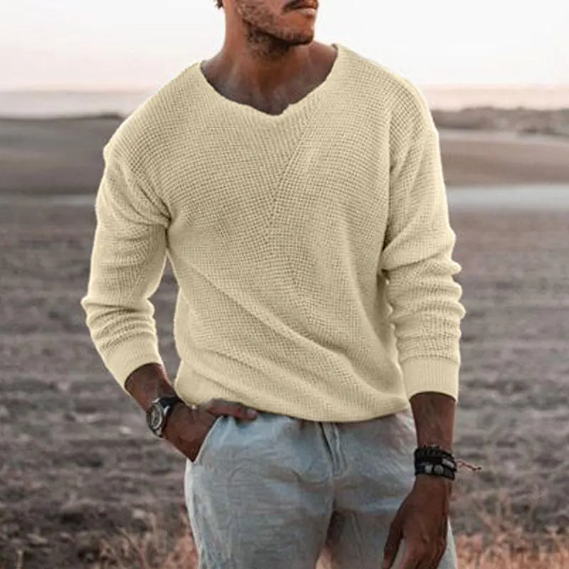 European and American Fashion Men's Knitted Sweater Casual Loose Sweater V-neck Long Sleeved Pullover Sweater Plus Size Jacket