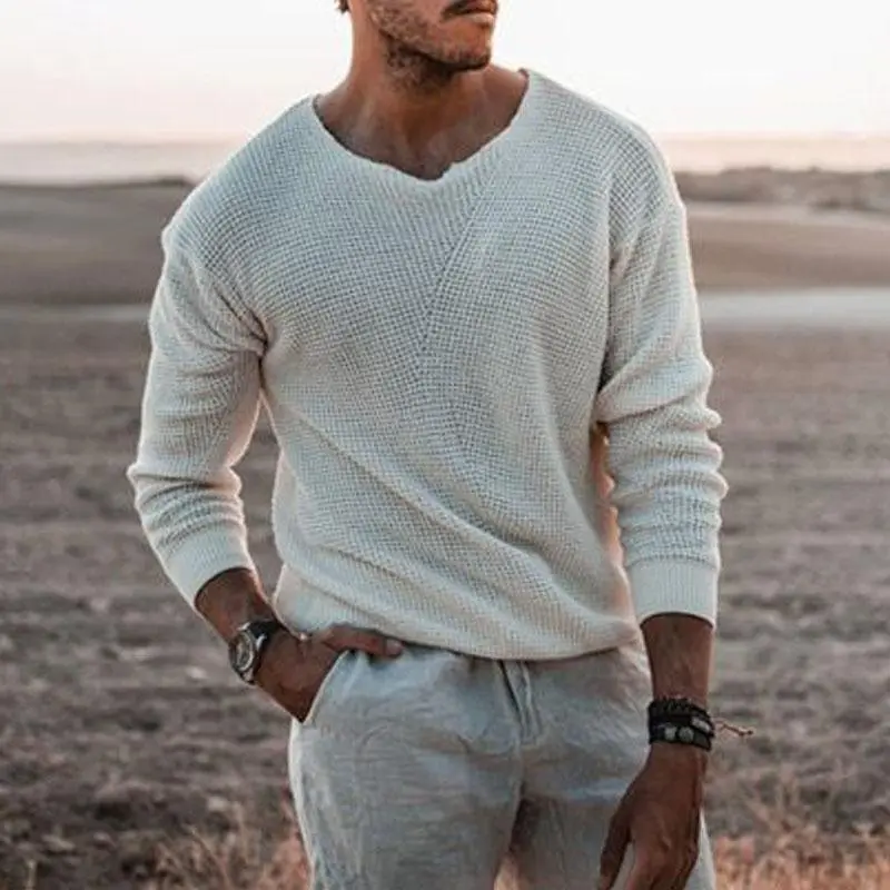 European and American Fashion Men's Knitted Sweater Casual Loose Sweater V-neck Long Sleeved Pullover Sweater Plus Size Jacket