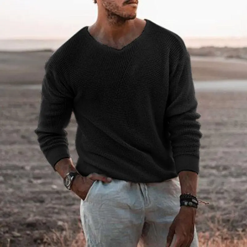 European and American Fashion Men's Knitted Sweater Casual Loose Sweater V-neck Long Sleeved Pullover Sweater Plus Size Jacket