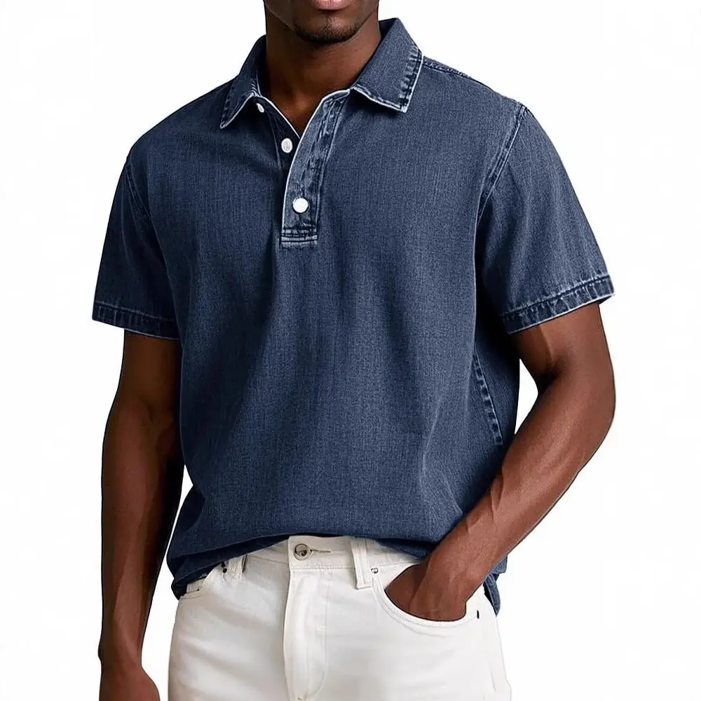 2025 New Men's Retro Lapel Polo Shirt Solid Color Business Casual Short Sleeved T-shirt Men's Hot Summer Thin Version
