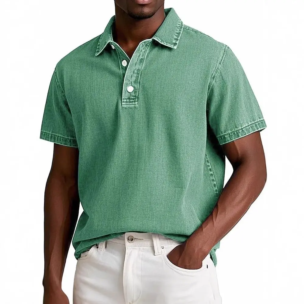 2025 New Men's Retro Lapel Polo Shirt Solid Color Business Casual Short Sleeved T-shirt Men's Hot Summer Thin Version