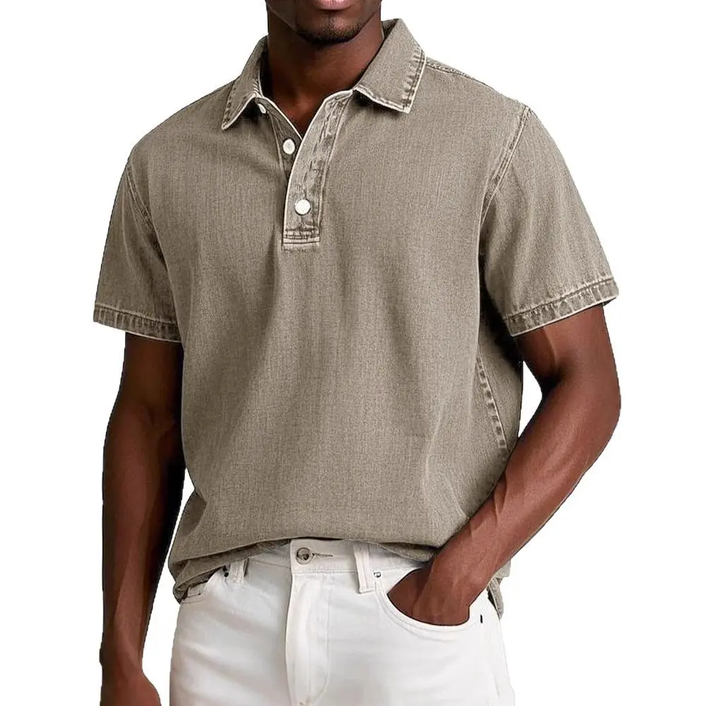 2025 New Men's Retro Lapel Polo Shirt Solid Color Business Casual Short Sleeved T-shirt Men's Hot Summer Thin Version