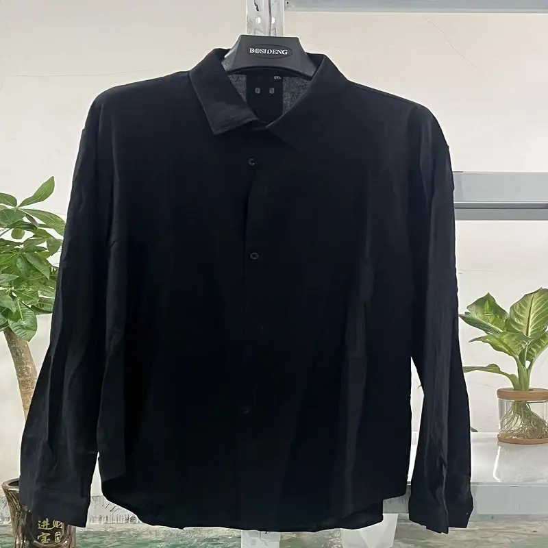 Men's Solid Color Cotton Linen Blend Breathable Sweat Absorbing Easy to Maintain Long Sleeved Shirt Business Casual Slim Fit