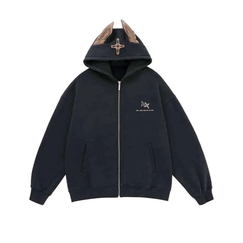 American Doberman Hoodie Men's Trendy Street Hiphop Coat Autumn Rascal Handsome Zipper Cardigan Loose Hip Hop Unisex Coat