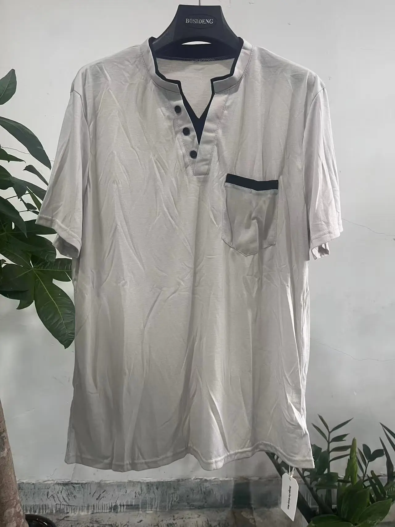 New European and American Men's Short Sleeved Henry Shirt T-shirt Stand Collar Outdoor Sports Daily Fashion T-shirt