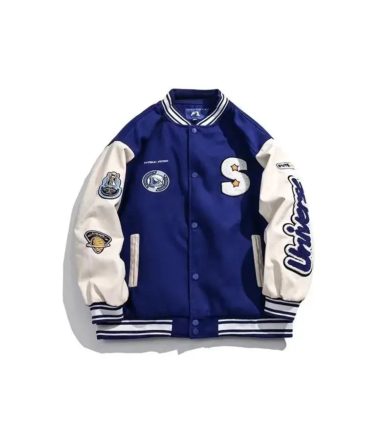 2024 New American Retro Baseball Suit Versatile Windproof Top Splicing Sleeve Jacket Men's and Women's Loose Hoodie Casual Jacke