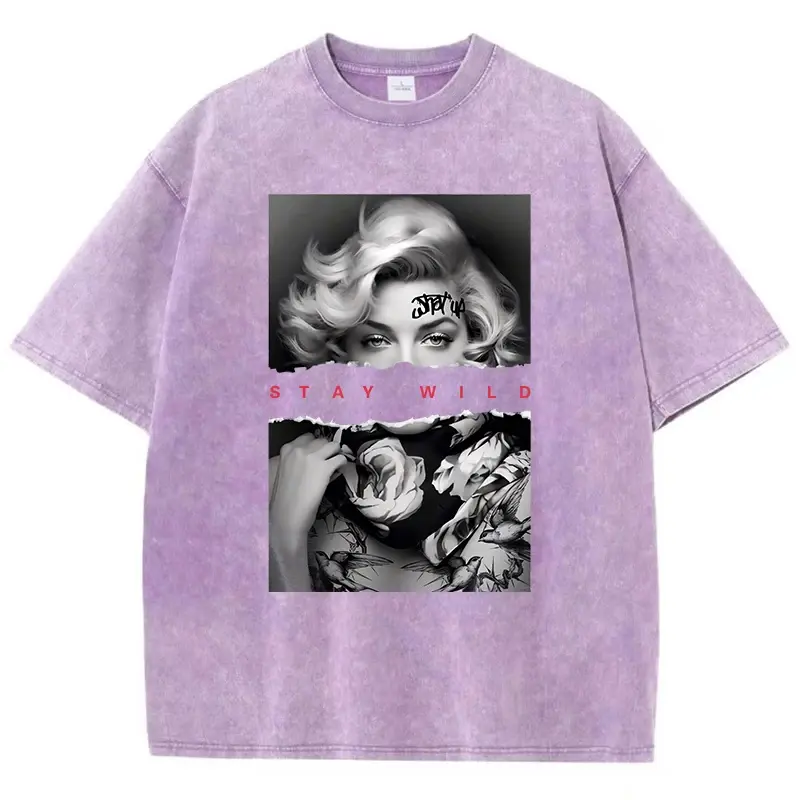 Woman Cotton Washed T-Shirts All-Math Loose O-Neck Short Sleeve European Style Fashion Portrait Print Tops Summer Men Clothes