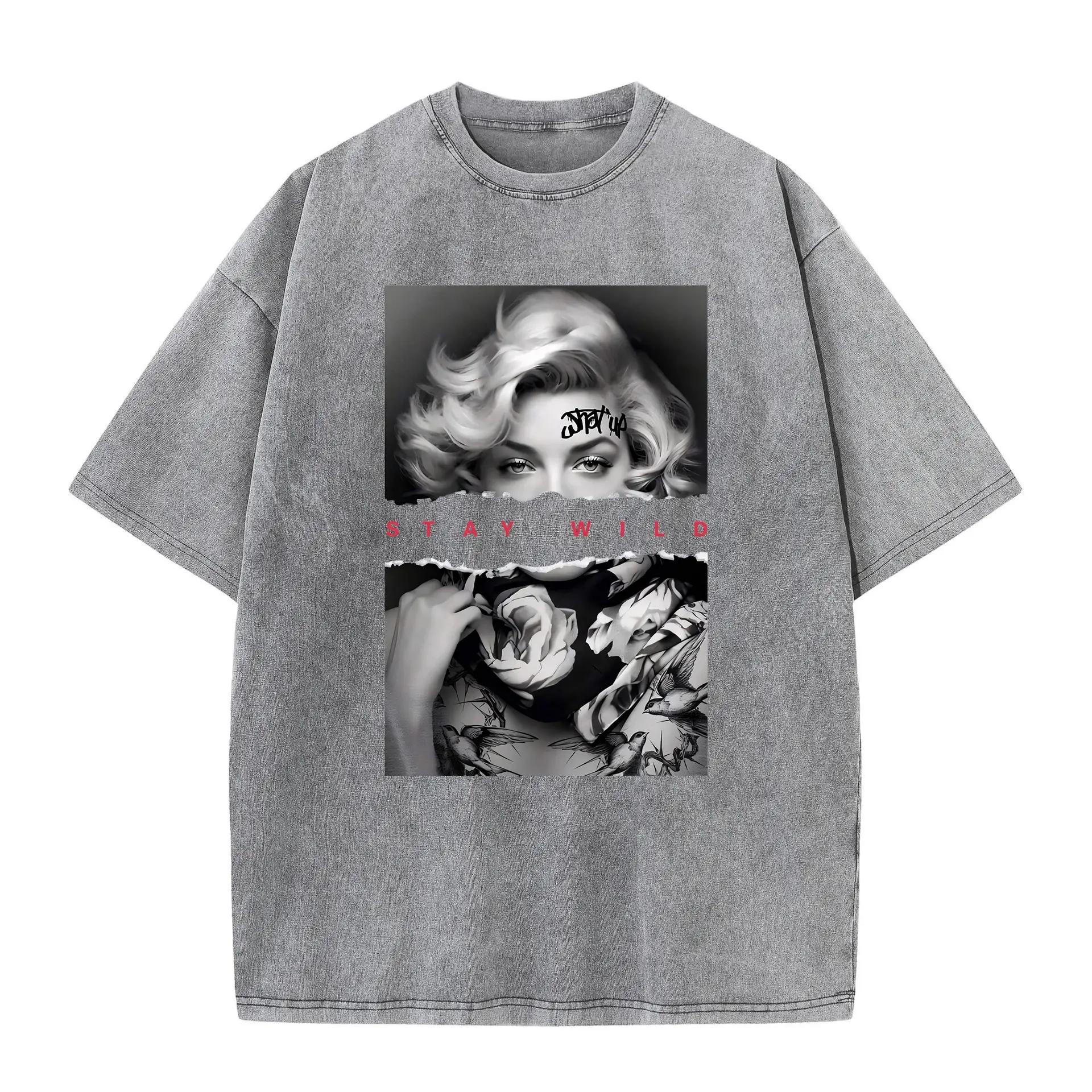 Woman Cotton Washed T-Shirts All-Math Loose O-Neck Short Sleeve European Style Fashion Portrait Print Tops Summer Men Clothes